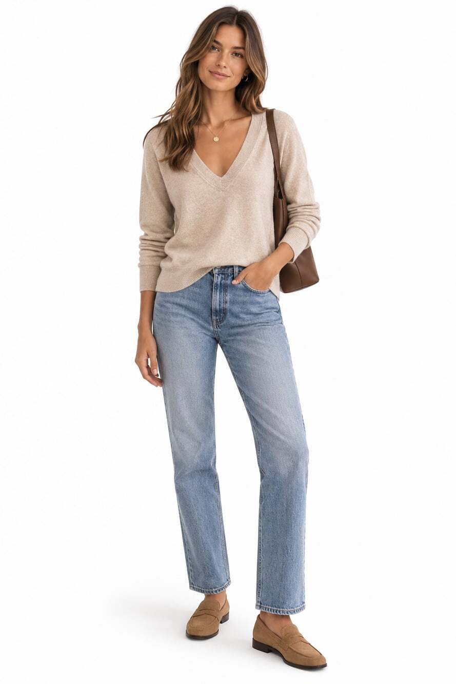 J.Crew Women's 100% Cotton Tan V-Neck Long Sleeve Fall Sweater (Size S)